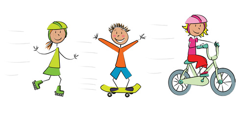 3 enfants roller skate vélo